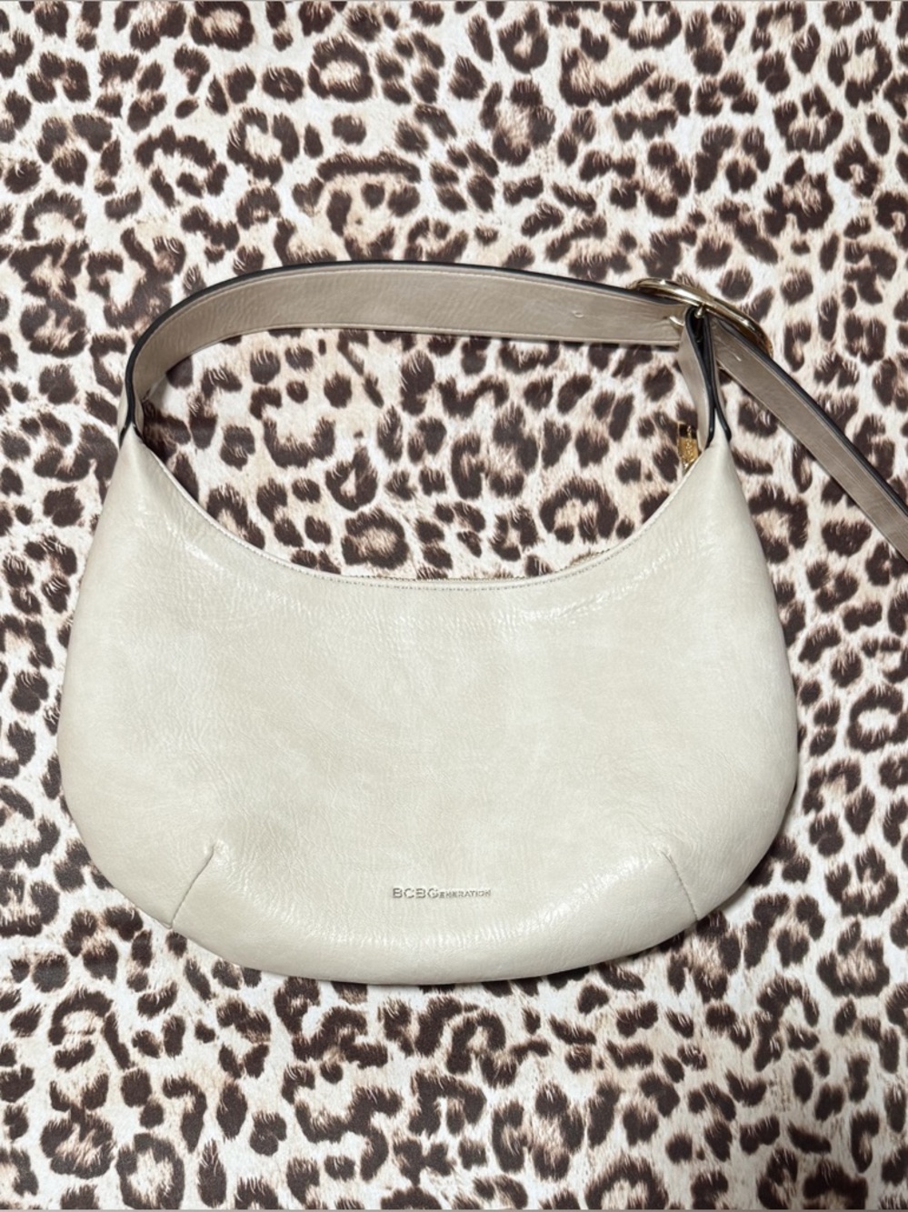 BCBGeneration Cream Leather Crescent Shoulder Bag